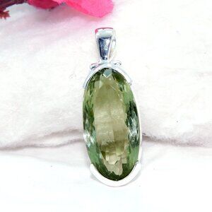 Green Amethyst Cut Pendant, 925 Sterling Silver, One of Kind Statement Pendant